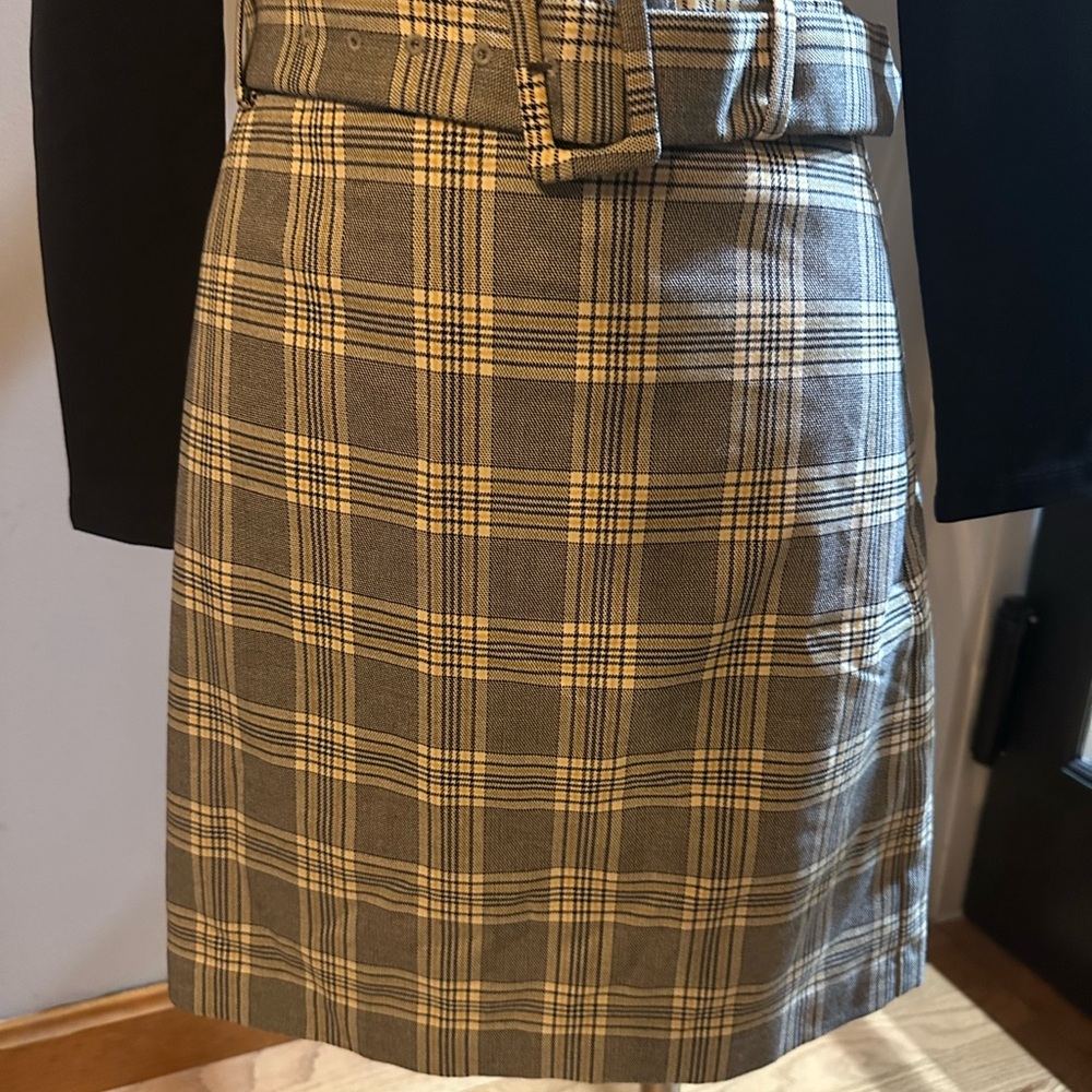 LOFT Plaid Pencil Skirt with Belt
